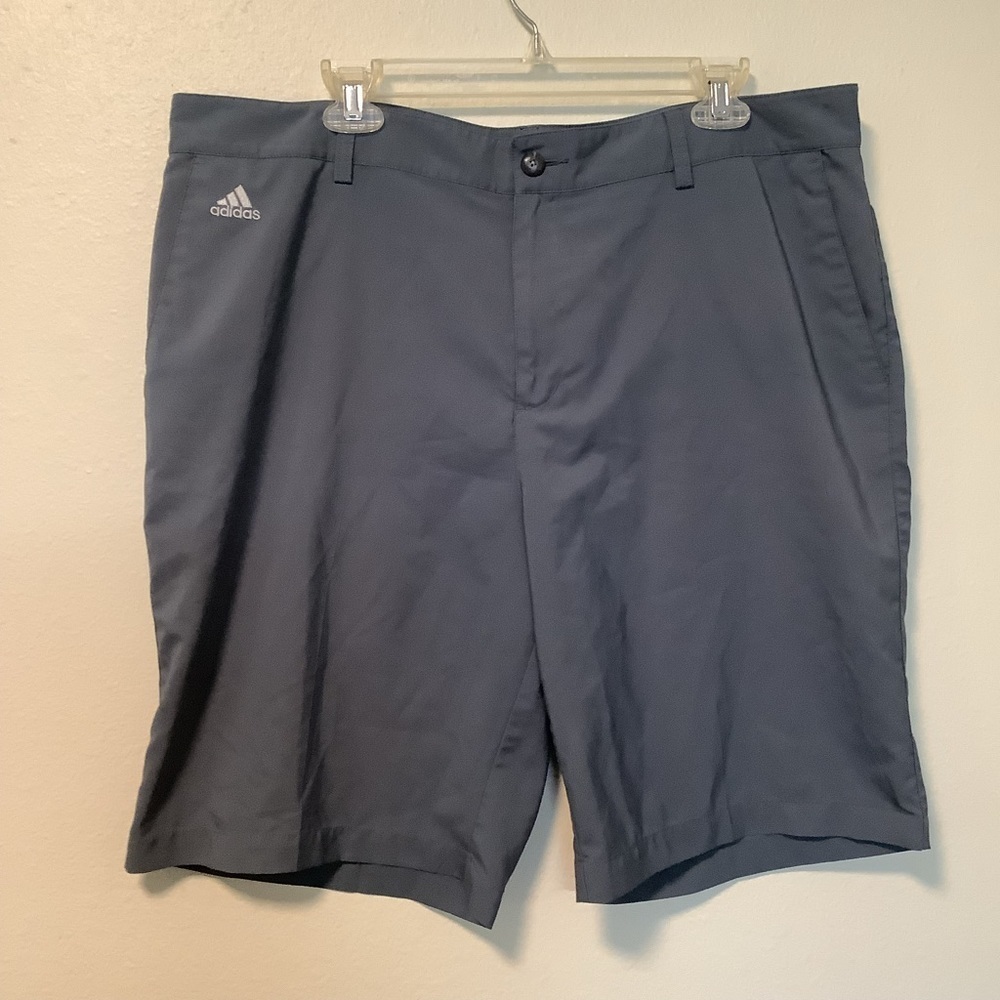 Adidas climalite mens grey three striped flat front sports active wear shorts 38